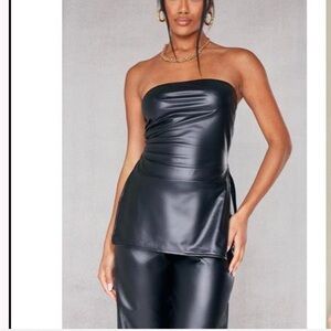 Faux leather strapless top